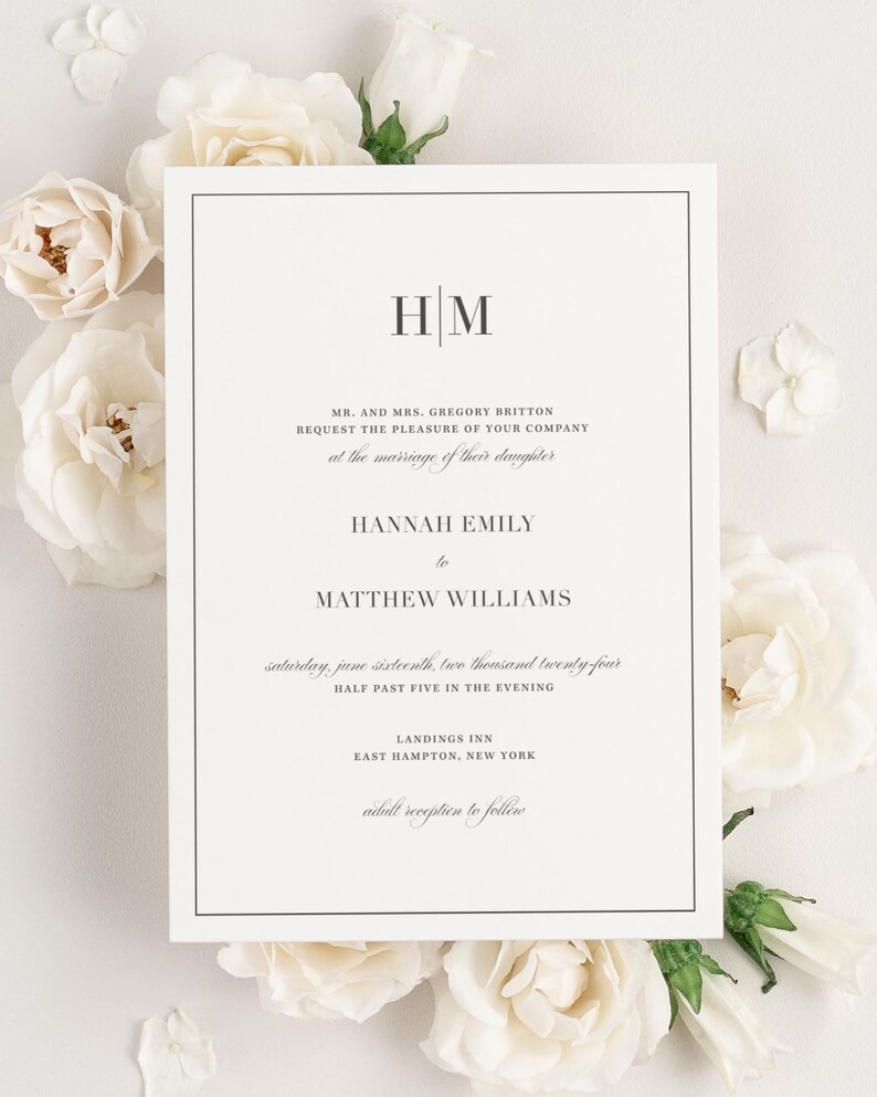 Glam Monogram Wedding Invitations Deposit Monogram Invite, Border, Calligraphy, Traditional, Classic, Timeless, Ribbon, Gray, Vellum image 5