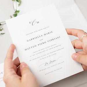 Gabriella Wedding Invitation Deposit Monogram Invite, Calligraphy, Traditional, Classic, Timeless, Ribbon, Grey Wedding, Neutral, Vellum image 1