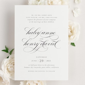 Haley Ribbon Wedding Invitations Deposit Script Invite, Timeless, Classic, Calligraphy, Vellum, Large Names, Pink, Blush, Rose Gold image 6