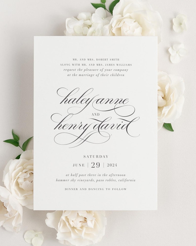 Haley Ribbon Wedding Invitations Deposit Script Invite, Timeless, Classic, Calligraphy, Vellum, Large Names, Pink, Blush, Rose Gold image 6