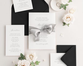 Soft Gray Wedding Invitations: Vellum, Wax Seal, Alyssa Design