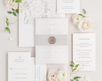 Elegant Vellum Wedding Invitations: Custom Monogram, Aurora Design