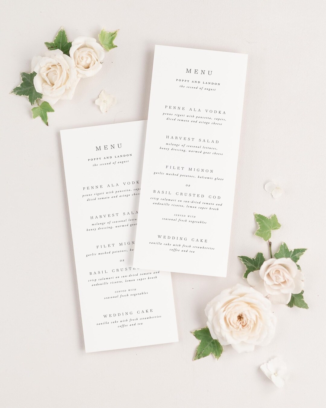 Poppy Dinner Menus Wedding Menus Event Menus Etsy