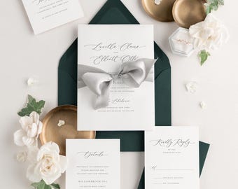 Pine Green Wedding Invitations: Vellum Wax Seal, Lucille Design