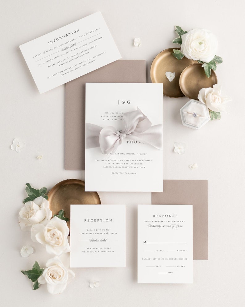 Jessica monogram invitations with fawn envelopes