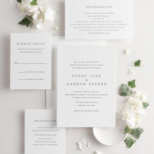 Poppy Letterpress Wedding Invitations Sample Simple Invite, Serif, Large Names, Classic, Timeless, Ribbon, Neutral, Custom Styling image 3