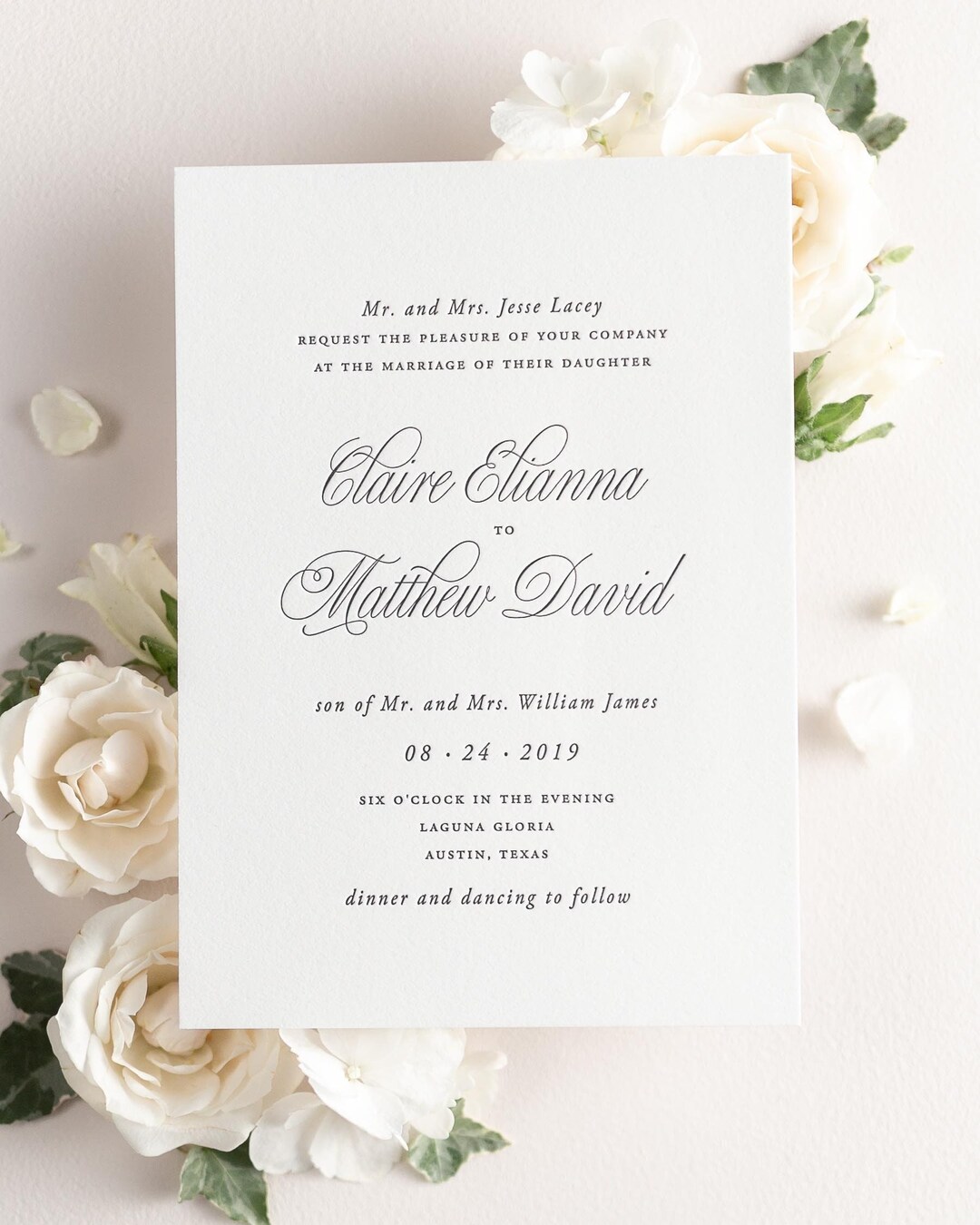 Garden Elegance Letterpress Wedding Invitations - Sample - Script