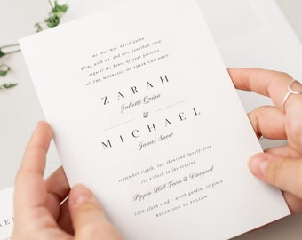 Zarah Wedding Invitations - Deposit - Timeless, Classic Invite, Pink, Rose Gold, Ribbon, Vellum, Neutral, Script