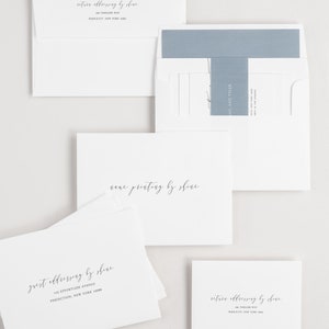 Romantic Calligraphy Wedding Invitations Deposit Blue Invitations, Classic, Timeless, Ribbon, Script image 3