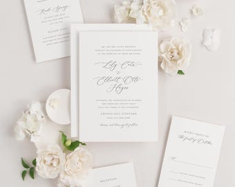 Elegant Script Wedding Invitations: Custom Lily Design