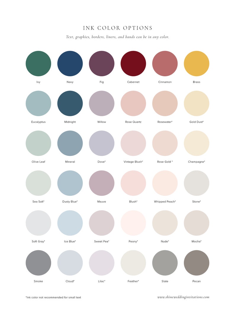 Shine Wedding Invitations Color Chart