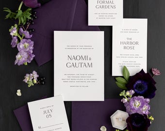 Dark Purple Wedding Invitations: Modern Naomi Design