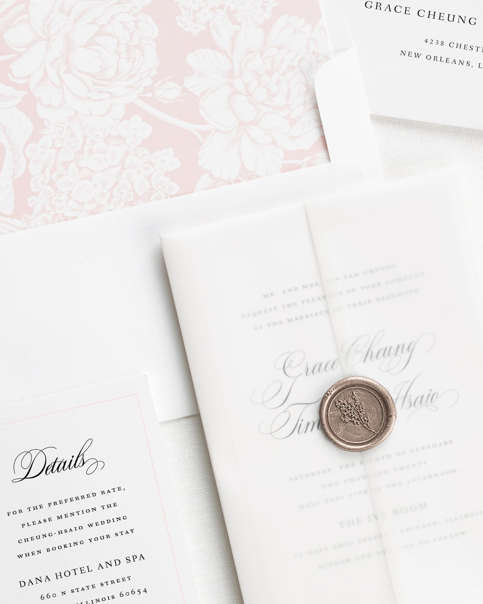 Grace Vellum Wedding Invitations Deposit Etsy