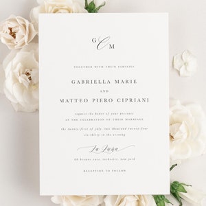 Gabriella Wedding Invitation Deposit Monogram Invite, Calligraphy, Traditional, Classic, Timeless, Ribbon, Grey Wedding, Neutral, Vellum image 3