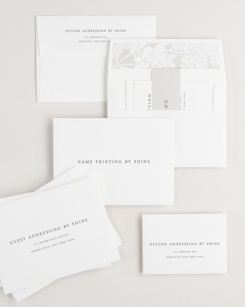 Neutral Wedding Jessica Vellum Wedding Invitation Deposit Monogram Invite, Timeless, Classic, Grey, Tan, Serif Font, Ribbon, Simple afbeelding 5