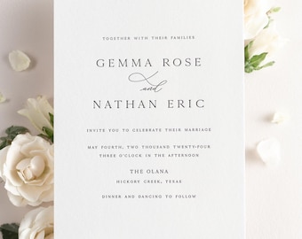 Gemma Letterpress Wedding Invitation Sample: Classic Serif Script