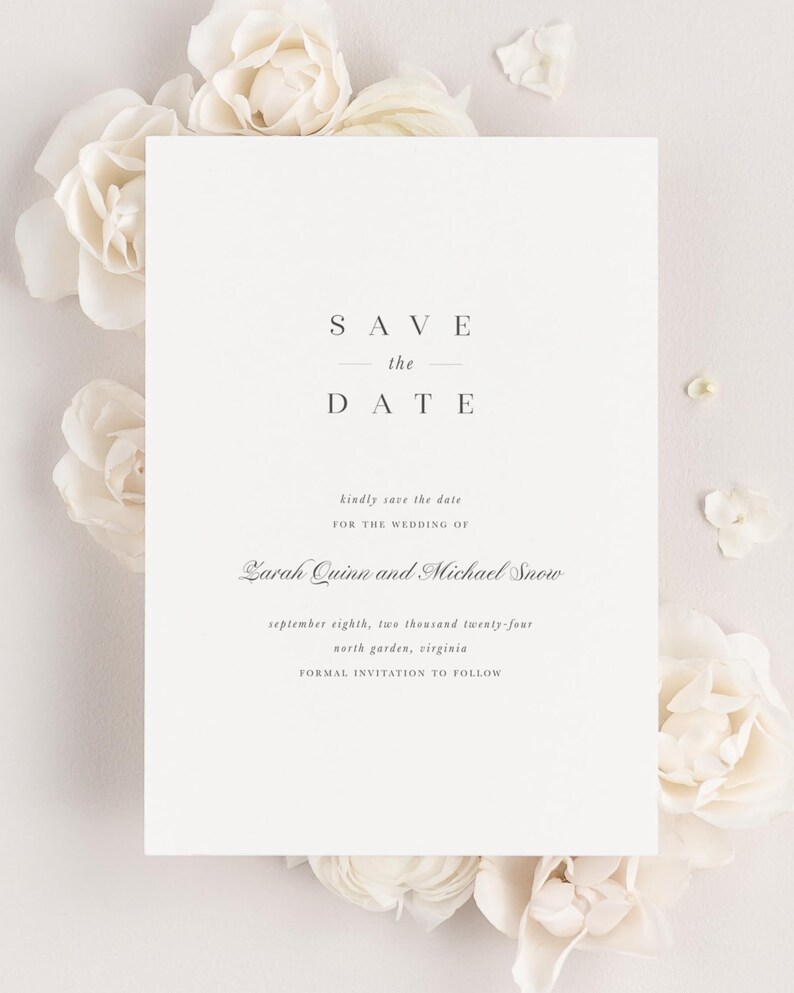 Zarah save the date framed with dreamy florals.