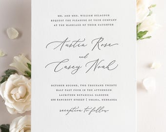 Letterpress Wedding Invitation Sample: Script, Classic, Austin Design