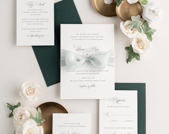 Dark Green Wedding Invitation Set: Classic Script, Liliana Design