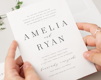 Navy Blue Wedding Invitations: Modern Gray Amelia Design
