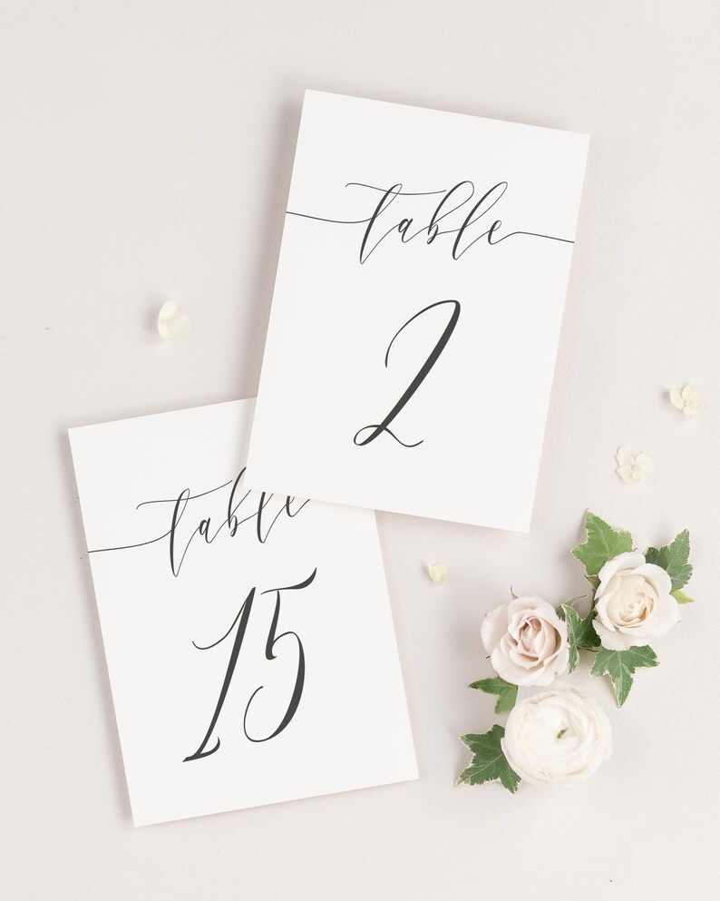 Romantic Calligraphy Table Numbers 4x6 Wedding Table Numbers image 1