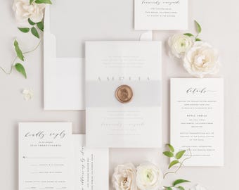 Gray Vellum Wedding Invitations: Modern Amelia Design