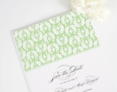 Damask Save the Date Card Wedding Announcement in Spring Green - Classic Damask Deposit