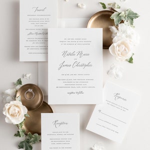 Natalie Letterpress Wedding Invitations Sample Script, Classic, Custom Styling, Timeless, Modern, Romantic, Ribbon, Vellum image 4