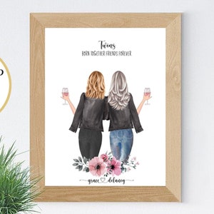 Twin Sisters Print, Custom Best Friends Print, Personalized Birthday Gift for Twin Sister