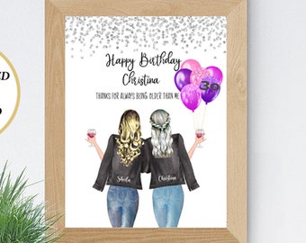 Happy 30th Birthday Print, Best Friend Print, Birthday Gift for Bestie, Personalized Print for Friend, Sister