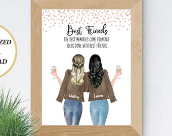 Best Friends Print, Custom Friend Picture, BFF Gift, Friendship Print, Gift for Sister, Maid of Honor, Bridesmaid