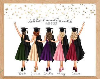 Graduation Gift, Personalized Graduation Print, Group of 5 Friends, Gift for Best Friends, Classmates, High School, College Grad