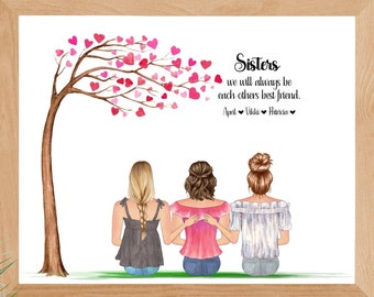 Sisters Print, Birthday Gift for Sister, Family Portrait, Personalized Gift for Her