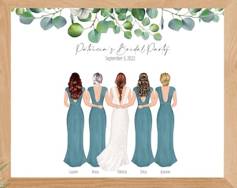 Bridal Party Gift, Gift for Bride, Custom Print, Bridesmaids and Maid of Honor Present