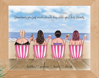 Best Friends Gift, Custom Print for Best Friends, Cousins, Sisters, Bridesmaids, Summer Beach Print
