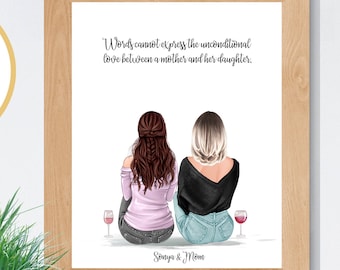 Mother and Daughter Print,  Personalized Mom gift from Daughter, Birthday or Mother's Day Gift, Family Portrait