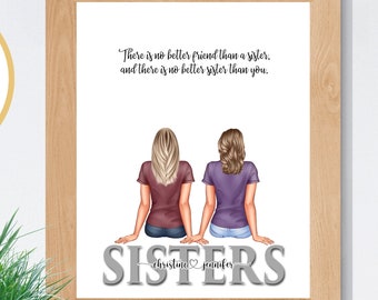 Custom Sister Print, Birthday Gift for Sister, Personalized Sisters Portrait, Twin Sister Present, Family Portrait for Her