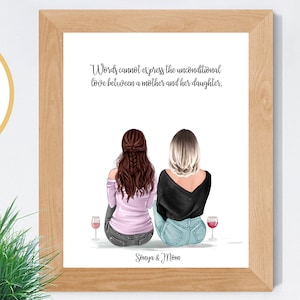 Mother and Daughter Print,  Personalized Mom gift from Daughter, Birthday or Mother's Day Gift, Family Portrait