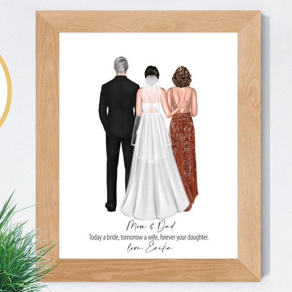 Parents of the Bride Print, Custom Gift for Mom and Dad, Wedding Portrait, Wedding Thank you for Mother and Father of the Bride