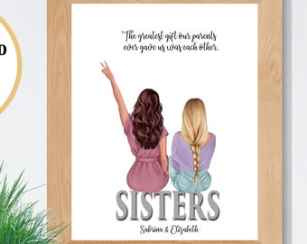 Sisters Print, Custom Print for Sisters, Family Portrait, Birthday Gift for Sister