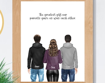 Siblings Family Print, Brothers and Sister Gift Idea, Family Portrait, Birthday Present for Brothers and Sisters