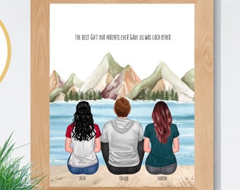 Brother and Sister Print, Family Portrait, Birthday Gift for Brother or Sister, Personalized Twin Print, Sibling Gift Idea