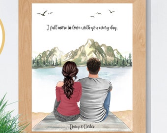 Couples Custom Gift, Personalized Print, Engagement or Anniversary Gift Idea, Custom Portrait