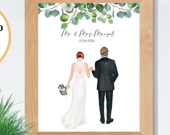 Bride and Groom Print, Wedding Gift Idea, Anniversary Present for Her