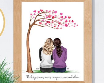 Sisters Print, Personalized Gift for Sister, Cousin or Best Friend, Family Portrait, Birthday Gift Idea for Her