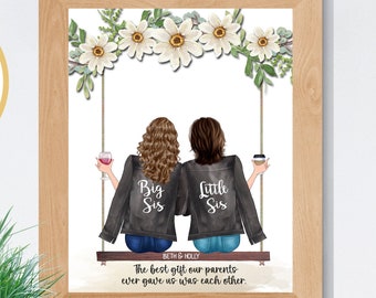 Custom Sister Print, Big Sis Little Sis Print, Birthday Present for Sister, Sister Portrait, Personalized Gift for Her