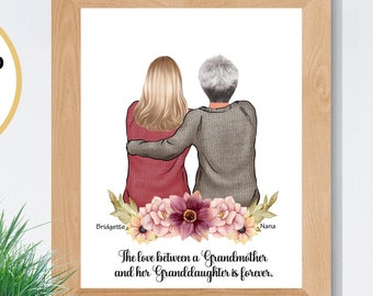 Grandmother and Granddaughter Print, Birthday or Mother's Day Gift, Present From Granddaughter