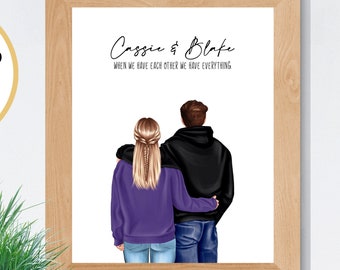 Custom Couples Print, Engagement or Anniversary Gift Idea, Valentines Day, Personalized Boyfriend or Girlfriend Present