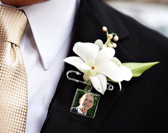 Boutonniere Charm Lapel Pin Custom Photo Memory Wedding Charm for the Groom