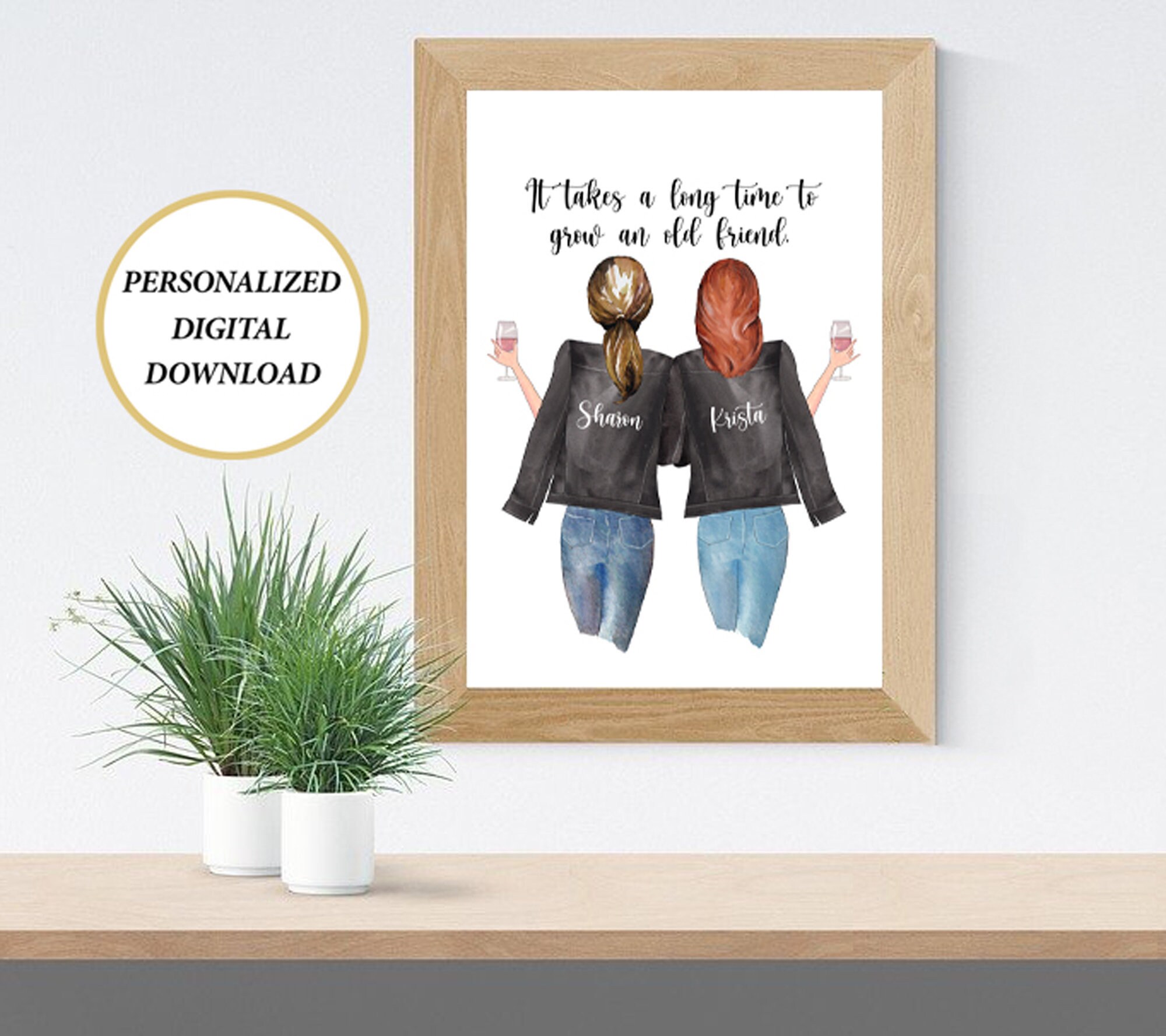Best Friend Print Custom Portrait Friendship Art Girlfriend Etsy